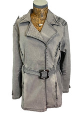 Diane Gilman Dg2 Jacket Xl 16 18 Grey Denim Belt Studs Zip Mid Length Stretch