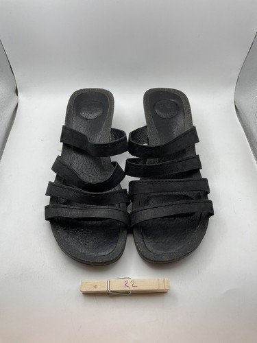 Teva Womens Ysidro Women’s Sz 7.5 Black Leather Cork Wedge Slide Sandals - Picture 3 of 9