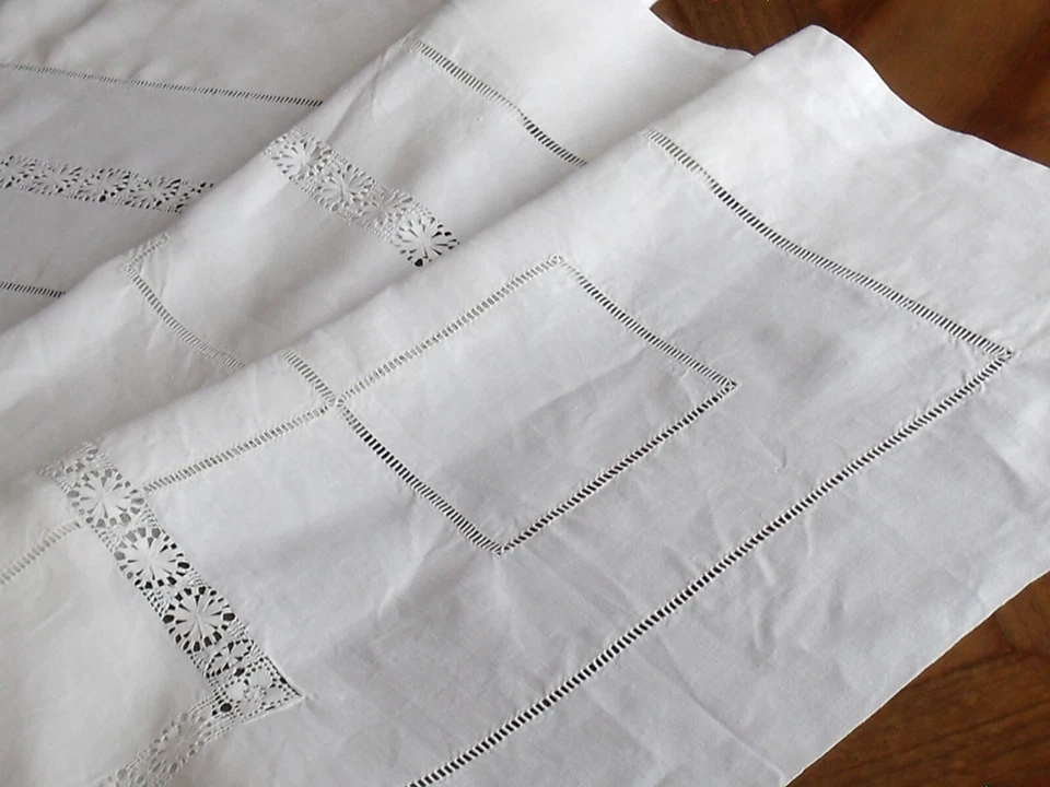 ancien drap blanc en fil brodé " G S " 295  x 230 - Photo 3/4