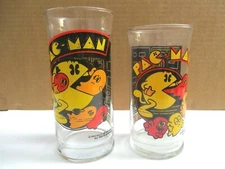 Vintage Pair Pac-Man Drink Glasses  Bally Midway Mfg. Co.  1982