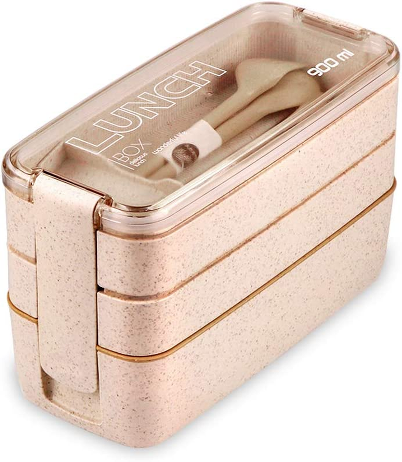 Stackable Wheat Straw Bento Lunch Box for Adults with 3 Compartments