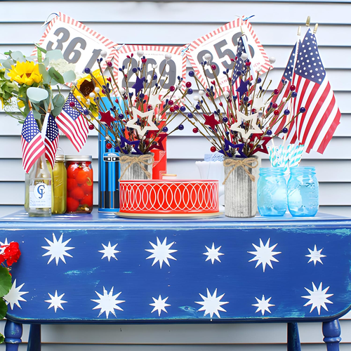 2 Pcs 4Th of July Artificial Flowers in Vase 12'' Patriotic Fake Berry Stem Pick - Picture 5 of 12