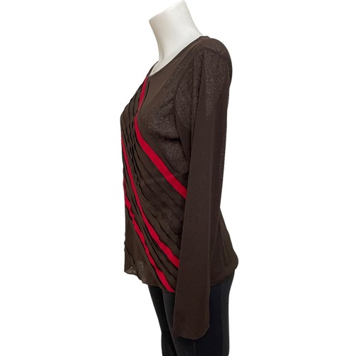 J. JILL HORIZONTAL PLEATED CREPE LONGSLEEVE BLOUSE ,ESPRESSOMLT size medium NWT! - Picture 3 of 8