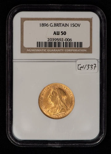 1896 Great Britain Sovereign Gold Coin - NGC AU 50 - 0.2355 AGW - SKU-G4337