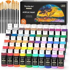 Shuttle Art Acrylic Paint, 50 Colors Acrylic Paint Set, 2oz/60ml Bottles, Rich P