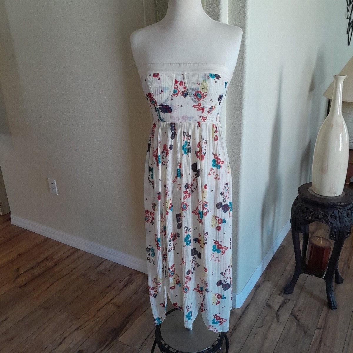Free People Kitty Strapless Tube Top/Dress Ivory Floral xs NEW