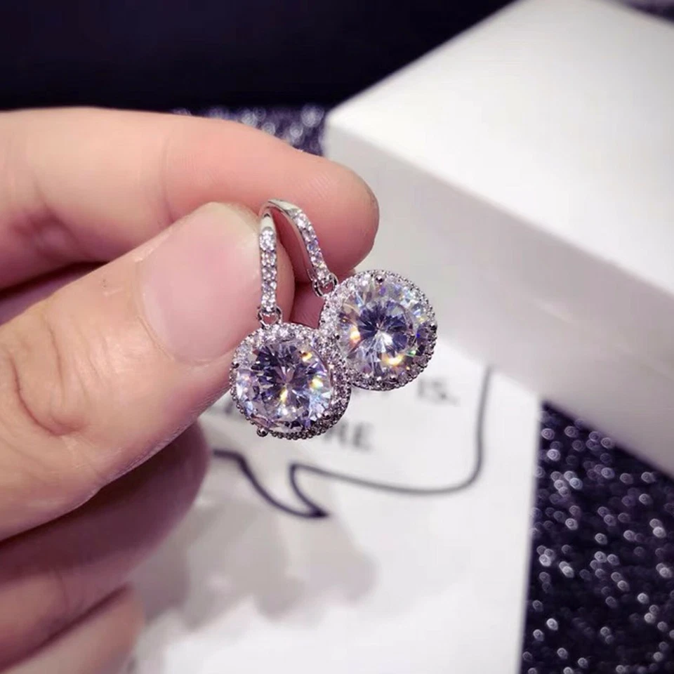 18k white gold made with SWAROVSKI crystal stud round drop dangle hook earrings - image 2 of 4