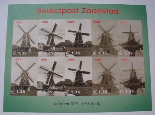 Stadspost Zaanstad 2002 - Velletje 10 zegels € 1,35 Molens, Mühlen, Mills - Picture 1 of 1