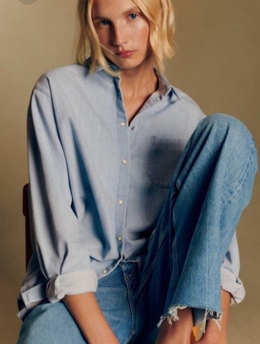 Sézane Max Shirt Very Light Denim Organic Cotton Oversized FR 48 US 16