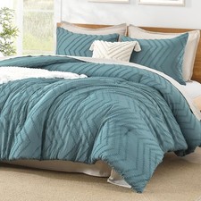 Gray Teal King Size Comforter Set, 3 Piece Lightweight Tufted Solid Bedding Set,