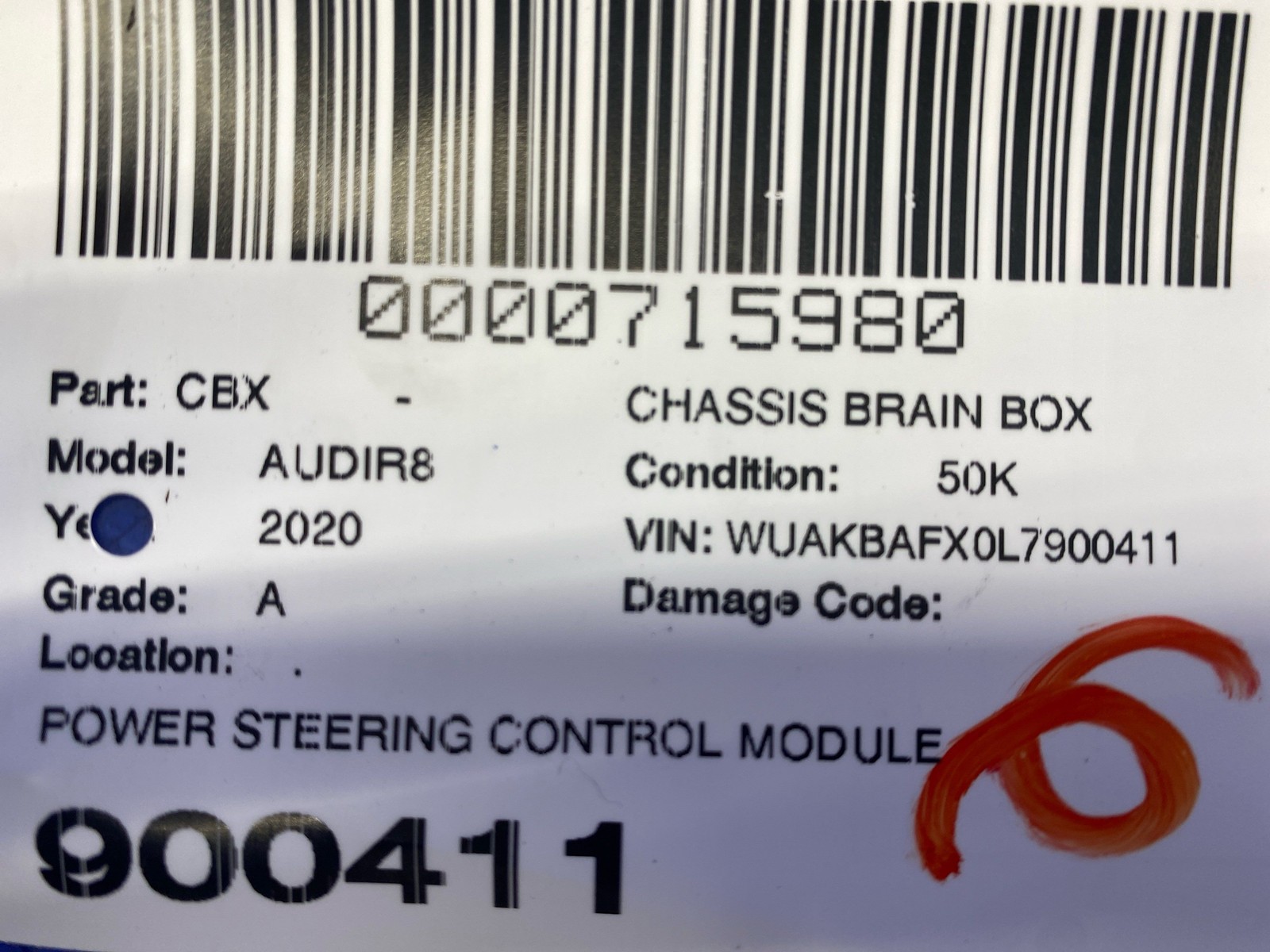 2021 AUDI R8 POWER STEERING CONTROL MODULE UNIT 8K0907144P OEM