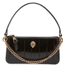 NWT KURT GEIGER Textured Black Patent Leather Shoreditch Pochette Shoulder Bag