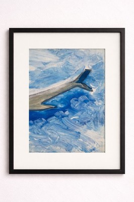 Above the Wing   Original 8x8 Acrylic Airplane Cloud Painting Delta Flight