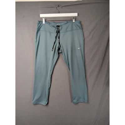 Nike Dri-FIT Running Crop Leggings 872066-392 Blue Green XL Womens Reflective