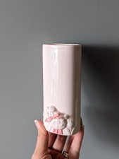 Vintage Kitsch Pink Lamb Sheep Vase Toothbrush Holder Pen Pot Japan 80s Spring