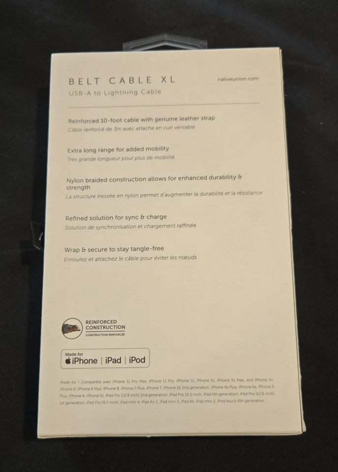 Native Union 10ft USB-A Cable - Black/White (3-amp output) - Image 3 of 3