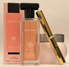 Avon Soft Musk cologne spray + perfumed skin softener & perfume solid