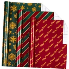  Shiny Christmas Wrapping Paper - 17In x 120In Stripe Snowflake Merry Christmas