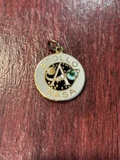 Vintage Apollo NASA Moon Landing Charm Pendant Enamel Round White