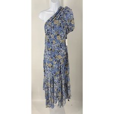 NWT ASTR The Label Blue Floral One Shoulder Midi Dress Ruffle Hem