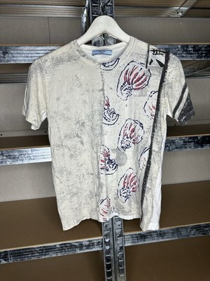 Prada Women s Graphic T-Shirt XS S Abstract Print Distressed Cotton Milano