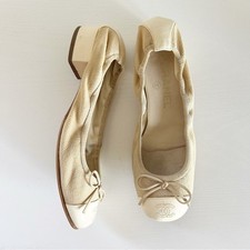 Chanel Beige CC Cap Toe Low Block Heel Pumps Size EU 36.5