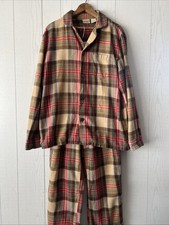 LL Bean Scotch Plaid Flannel Pajama Set Medium Brown Red Plaid Cotton Sleepwear