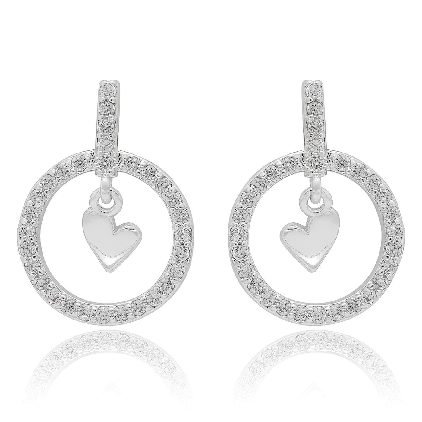 Equilibrium Te Amo Heart Drop Earrings Silver Plated CZ Gift Boxed