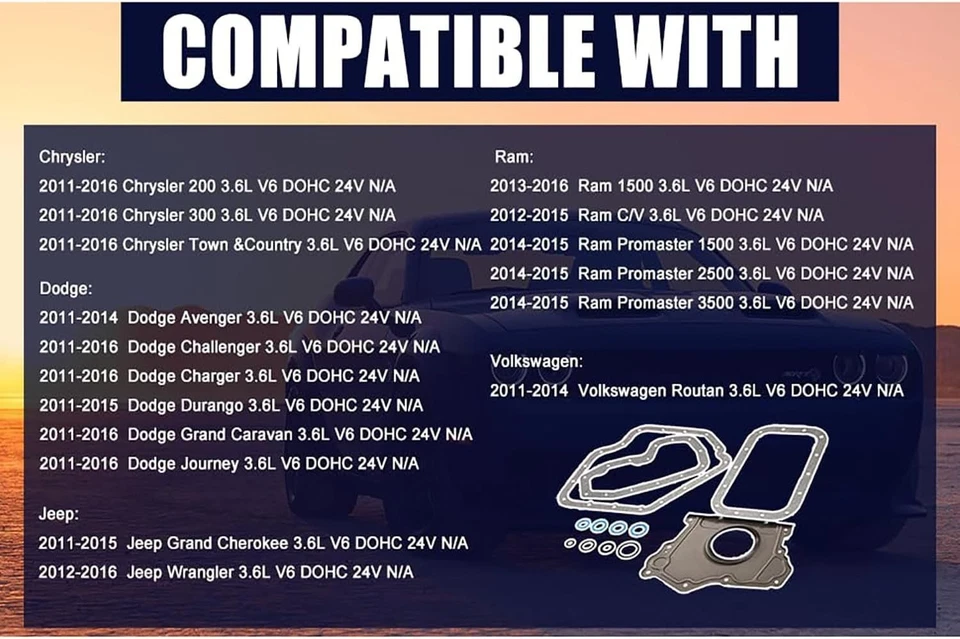 Conjunto de junta de bandeja de óleo inferior de conversão compatível com 11-16 Chrysler Dodge Jeep Ram 3.6L - Imagem 2 de 4