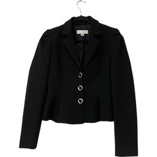 Zara Womens Blazer Size S Black Puff Sleeve Peplum Flared Hem 8948/584 NWOT