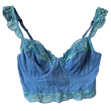 AUDEN NWOT Longline Lace Bra Blue Size Medium Corset Ruffle Trim Adjustable