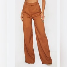 PrettyLittleThing burnt orange tailored high waist wide leg pants size 10