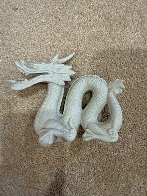 Vintage Dehua Porcelain Foo Dragon White Imperial Dragon Blanc De Chine Figurine