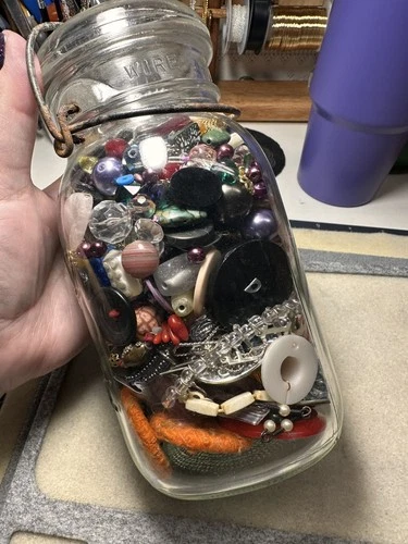 Mixed Mystery Costume Jewelry Jar w/ Vintage Glass Jar Wearable