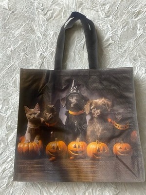 Halloween Pets Reusable Tote Bag- Cats and dogs with pumpkin design