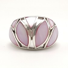 Vintage Sterling Silver 925 Pink Mother of Pearl Floral Wide Band Ring Size 5.25