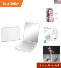 LED Pocket Mirror with 1X/3X Magnification - Compact Travel Essential in White
