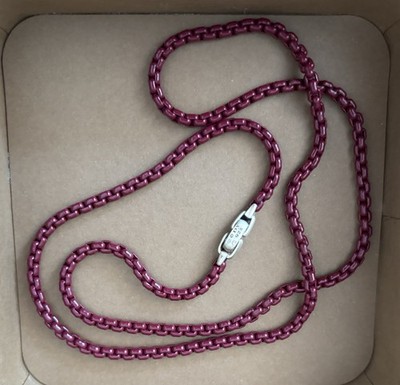 David Yurman Box Kette Halskette Sterlingsilber und burgunderroter Stahl 24 Zoll Neu in OVP