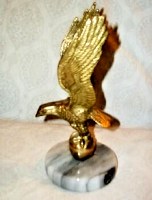 Americana Brass Eagle Ball Paperweight Marble Base Statue Mid Century ...