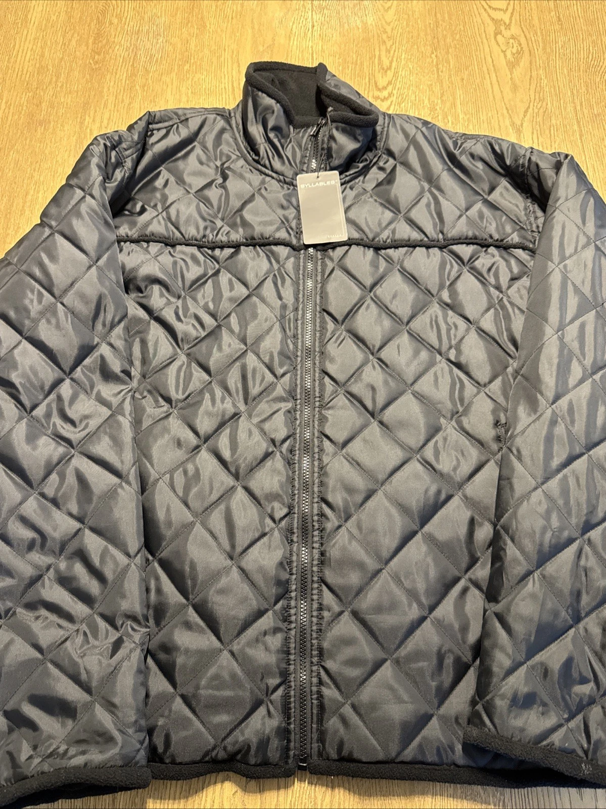 Syllables System Diamond Quilted Jacket Size L NWT Full Zip Black