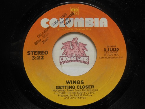 Wings – Getting Closer / Spin It On, 45 RPM VG+ (9L)