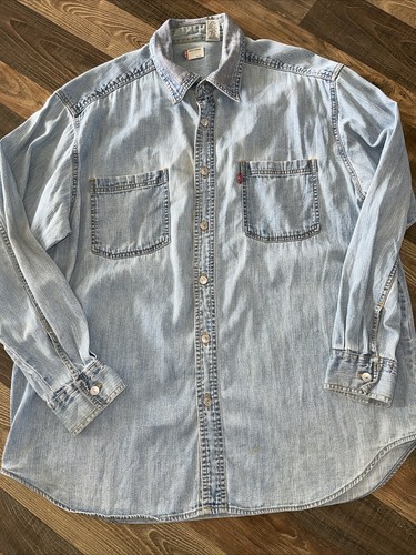 Abbigliamento Levi's Qualità -Taglia Large -Camicia Denim Blu con Bottoni *Macchie