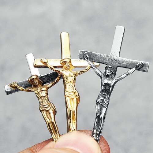 Jesus Cross Necklace INRI Stainless Steel Men Retro Pendant Golden Silver Color - Picture 7 of 15