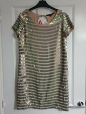 FRENCH CONNECTION STUNNING BLUSH PINK SPARKLY EMBELLISHED SEQUIN STRIPE SHIFT 10