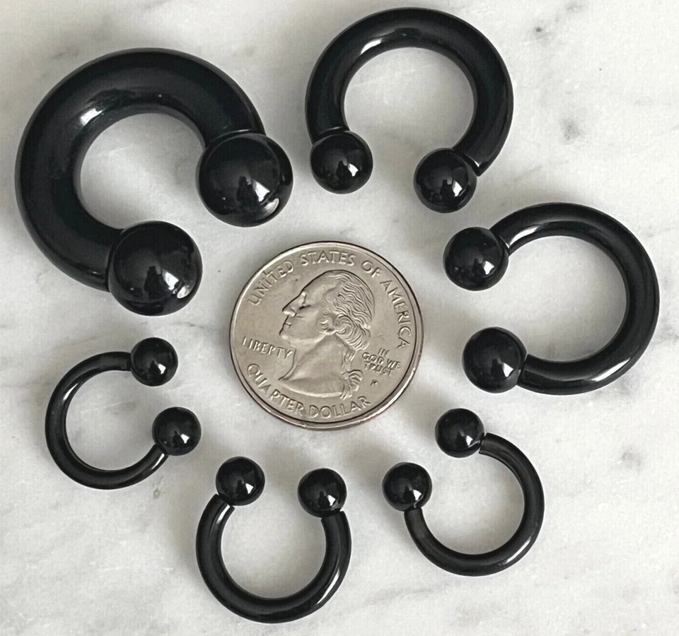 PAR de barras circulares ligeras de acrílico negro herradura tabique calibre grande Foto 2 de 2