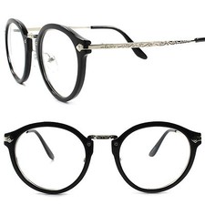 Classic Vintage Retro Style Mens Womens Circle Round Black Clear Lens Glasses
