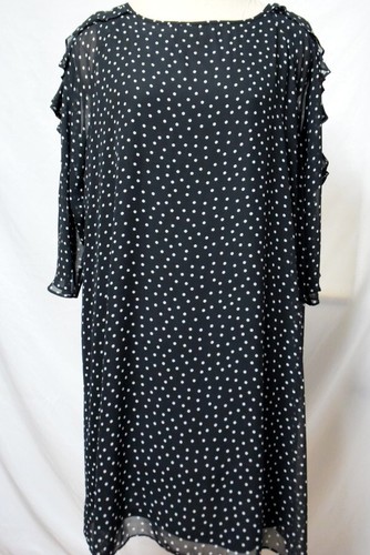 NWT Chico's Poly Chiffon Black White Dot Fluttery Sleeve Ruffle Shift Dress-3.5 - Picture 4 of 15