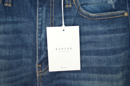 Pantalones de mezclilla azules al tobillo KANCAN tiro medio súper ajustados dobladillo deshilachado talla 9/28 nuevos - Imagen 7 de 12