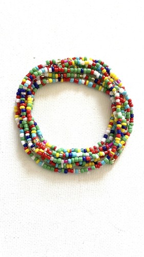 Rainbow Glass Seed Bead Necklace Extra Long Hippy Love Beach Festive - Picture 2 of 7