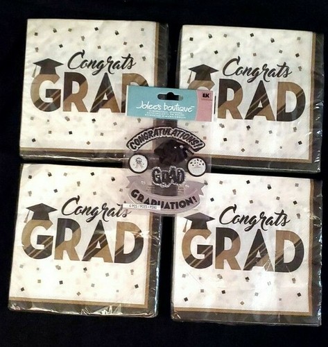 Lot of 5 New Congrats Grad Unisex Napkins (4 Packs 64 Total & Grad 6 Stickers)